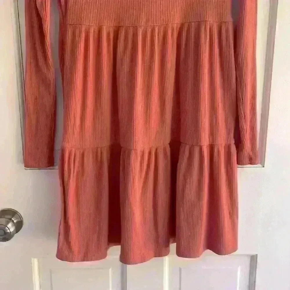 ribbed dress burnt orange tiered flowy fit n flare babydoll lagenlook - Picture 4 of 5